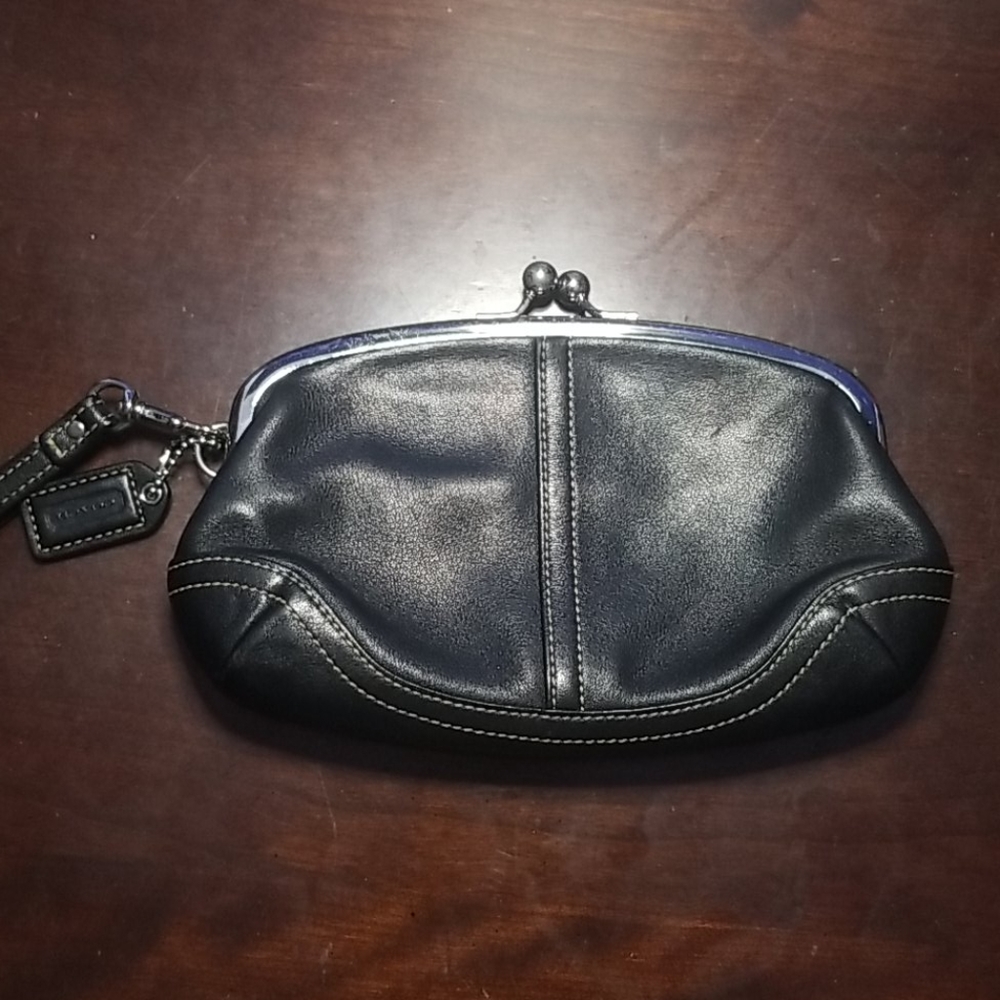 Coach Leather Wristlet in Black